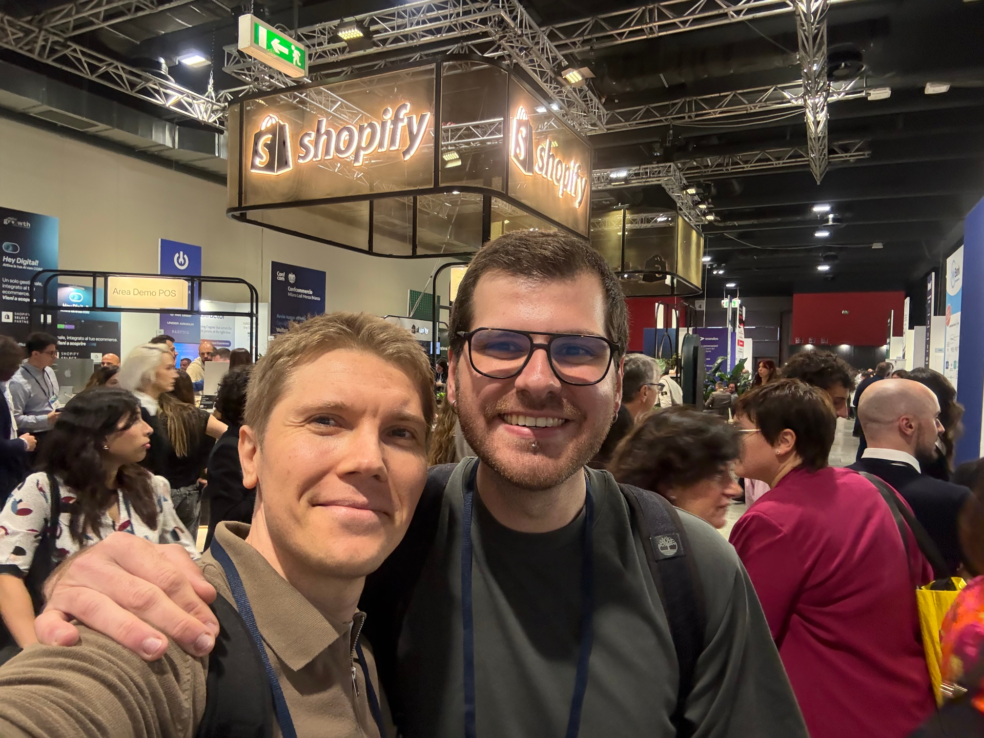 Ferry and Gianmaria at the Shopify booth in Milan, May 2026